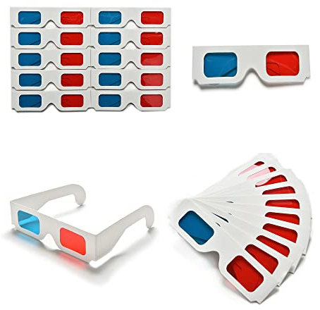eLUUGIE 100 Pairs 3D Cardboard Glasses Universal Anaglyph 3D Glasses Cardboard Paper Red Blue Cyan or Movie (100 Pairs)