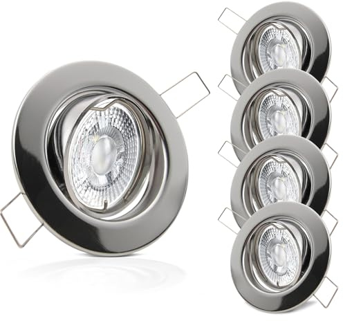 trendlights24 Decora LED Decken Einbaustrahler flach 35 mm 5W 230V 5er Set | Chrom glänzend, rund, LED Spots, Neutralweiß, 4000k, 400lm, austauschbar, Einbauleuchte, schwenkbar, 68 mm Lochmaß