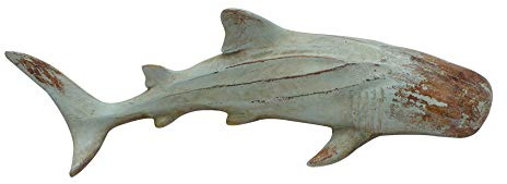 MichaelNoll Hai Haifisch Fisch Dekofigur Skulptur Statue Polyresin Modern - Maritime Deko für Wohnung in Holz-Optik - Dekoration für Wohnzimmer, Schlafzimmer oder Badezimmer - 33,5x13x7,5 cm