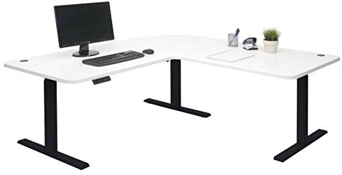 Mendler Eck-Schreibtisch HWC-D40 178x178cm - weiß, schwarz | Computertisch, elektrisch höhenverstellbar 84kg, MVG
