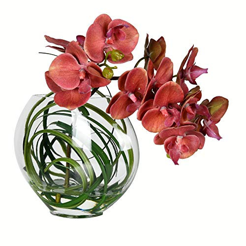 Vickerman 9.8 Artificial Purple Butterfly Orchid in Glass Pot. This Beautiful Purple Orchid Arrangement Comes in a Decorative Glass Pot with Acrylic Water.