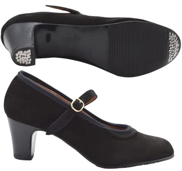 PASARELA - Zapatos de Baile Flamenco de Piel Ante Negros con Clavos para Mujer Cuero Mujer Color: Negro Talla: 40
