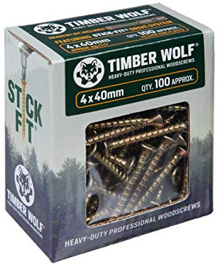 Timber Wolf TW40040 Woodscrews - 4.0 x 40mm - Box of 100, Zinc & Yellow (Gold)