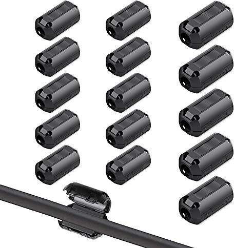 QitinDasen 15Pcs Schwarz Ferrit Ringkern Kabel-Clip Set, Ferrite Ring Core, RFI EMI Rauschunterdrückung, EMI Entstörfilter Ferritfilter, Klappferrit Ferritkern Kabelklemme (3.5mm 5mm 7mm)