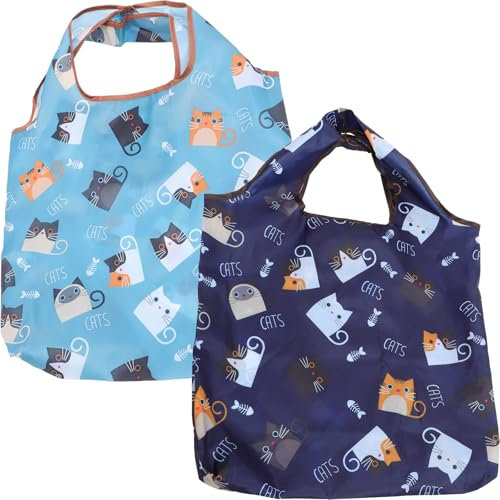 Faltbare Aufbewahrungstasche, 2 Stück, Katzen-Einkaufstasche, umweltfreundliche Handtasche für Einkaufen, Reisen, Sport