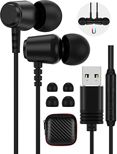 Cuffie USB con microfono per PC, Magnetic In-Ear Noise Canceling Cuffie PC Cuffie Computer Cuffie con Controllo Volume per Laptop Desktop Chromebook PS4 PS5 Gaming Office Live Broadcast Skype