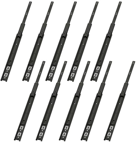 VADANIA 400mm Residential Drawer Runners #A45, Black 5 Pairs | 45kg capacity, full extension, ball bearing, side mount, for kitchen/home/office cabinets