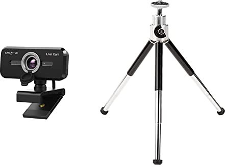CREATIVE Live! Cam Sync 1080p V2 Full HD Wide Angle USB Webcam with Automatic Mute and Noise Cancelling for Video Calls & Amazon Basics Lightweight Mini Tripod