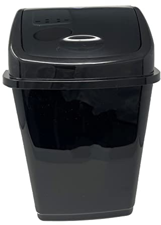 HTUK Plastic Swing Bin 10 Litre Waste Dustbin Trash Swing Lid Bin Waste Recycle Dustbins Kitchen, Office, Bathroom Rubbish Trash Refused Bins Black