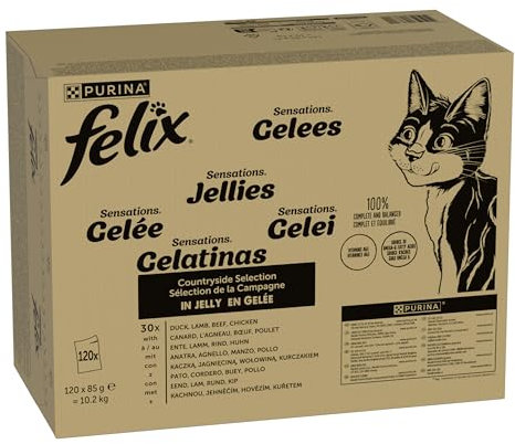 FELIX Sensations Gelees Katzenfutter nass in Gelee, Sorten-Mix, 120er Pack (120 x 85g)