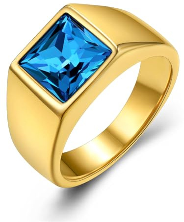 GoldChic Schwarzer/Blauer Stein Ring Herren Damen Siegelring mit Gravur Geburtsstein Edelstahlring Bandring Solitärring Schmuck Größe 54mm bis 72mm wählbar
