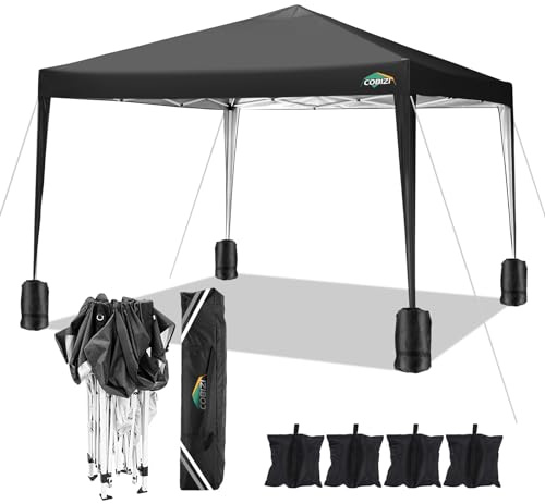 COBIZI Pavillon 3x3m Wasserdicht Pop Up Pavillon 3x3 faltbar Faltpavillon Gartenpavillon Partyzelt Faltzelt 3x3 höhenverstellbar Bierzelt mit 4 Sandsack（Schwarz