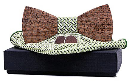 GIVBRO Boutons de manchette carrés en bois avec nœud papillon et boîte pour homme, fête de mariage, déguisement, vert