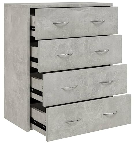 vidaXL Aparador con 4 Cajones Armario Auxiliar Almacenamiento Mueble Sala de Estar Dormitorio Baño Comedor Cocina Entrada Oficina Gris Hormigón