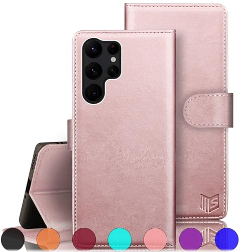 SUANPOT [RFID Schutz für Samsung Galaxy S23 Ultra Hülle PU Leder Handyhülle Lederhülle Klapphülle Kartenfach Phone Case für Samsung S23 Ultra Handy hülle Leather Wallet Flip Cover rosa