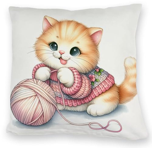 speecheese Katzenbaby mit Wollknäuel Kuschelkissen Süßes KatzenKuschelkissen Niedliche Katze spielt mit Wollknäuel Haustier DekoKuschelkissen für Katzenliebhaber