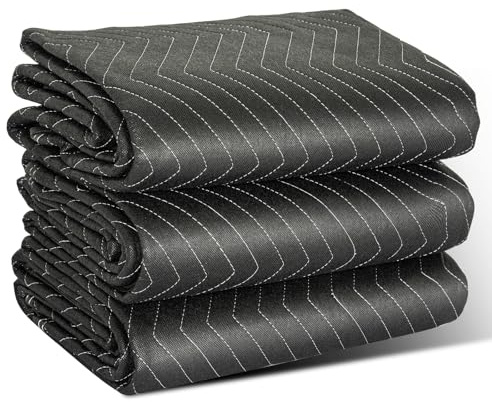 AKOZLIN Confezione da 3 coperte imbottite per traslochi, 183 x 102 cm, resistenti, trapuntate, per traslochi, forniture di spedizione, protezione sicura, colore nero