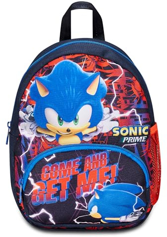 Sonic Sac à Dos Maternelle - Petit Sac à Dos Rouge Bleu – Poches latérales Porte-Bouteille, Poche Avant, Multicolore