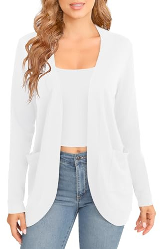 EXCHIC Donna Elegante Leggero Maniche Lunghe Cardigan Orlo Curvo Fronte Aperto Lunghi Maglioni con Tasche