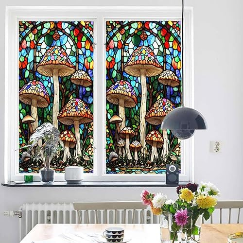 Milchglasfolie Pilz Braun Blau Fensterfolie Blickdicht Fenster Sichtschutzfolie Milchglasfolie Selbstklebend Fenster Milchglasfolie Fenster Sichtschutzfolie Fenster Folie für Fenster 45x100cm/1 Pcs