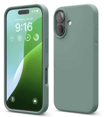 elago Silikon Hülle für iPhone 16 | Premium Silikon Handyhülle, Ganzkörper Schutzhülle [4 Lagige Stoßfeste Struktur], Mikrofaserfutter (Nachtgrün)