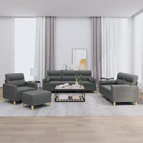 LAPOOH 4-TLG. Sofagarnitur mit Kissen Dunkelgrau Stoff, Sofas & Couches, Sofa Wohnzimmer, Sofa Für Jugendzimmer, Relaxsofa, Sofa Für Schlafzimmer, Polstersofa - 3201561
