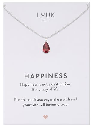 LUUK LIFESTYLE Collar elegante de plata esterlina con colgante básico de cristal solitario, piedra de circonita, idea de regalo para mujer, joyería piedra de nacimiento, rojo y plata