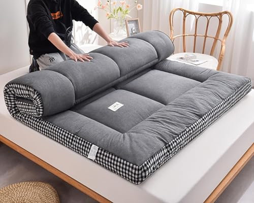 Japanische Bodenmatratze, Futonmatratze, Dicke Tatami-Matte, Isomatte, Faltbare Rollmatratze, Matratzenauflage for Jungen Und Mädchen, Flauschiges Boden-Futon(Grey,100x200cm)