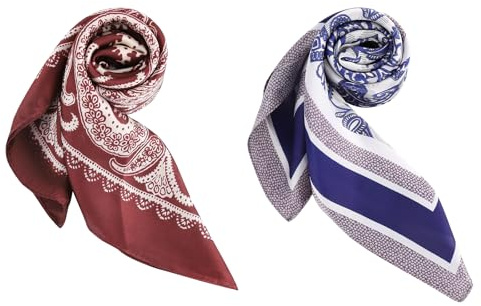 DAMILY 2 Stück Bandana Herren Satin Kopftuch, Halstuch Cowboy Tuch 70x70 | Vintage Bandana quadratisch, Sommer-Schal headscarf für Herren & Damen, Motorrad Piratentuch, Festival Haarband