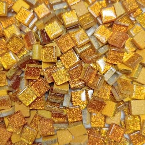 SHBHWS Mosaik 80 g/2,82 Unzen (ca. 85 Stück) glitzerndes, glänzendes Glas, reinfarbige Mosaikfliesen, 1 cm quadratischer Mosaikstein, mehrfarbiges DIY-Bastelmaterial Mosaiksteine(Golden)