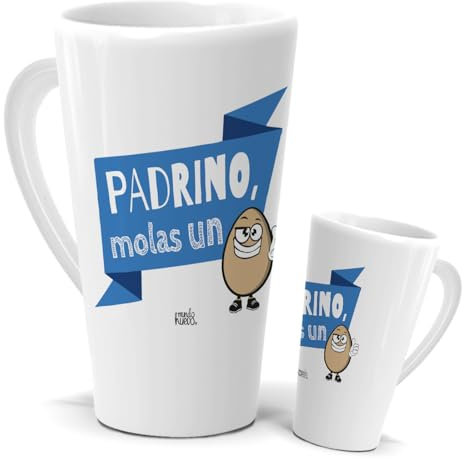 Taza Padrino | Taza Cónica Gigante de medio litro | Taza Padrino Molas Un Huevo | Regalo Original Persona Especial | Frases Divertidas Cumpleaños | Idea de Regalo Navidad | Taza de Café y Té