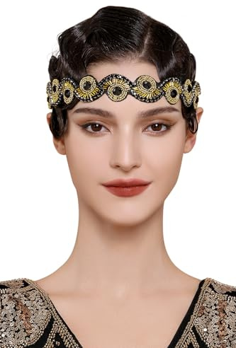 BABEYOND Flapper Headpiece for Women - Roaring 20s Headband 1920s Gatsby Headpiece Vintage Accessories for Women Black Gold