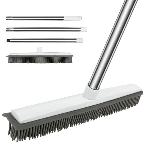 QAUUCP StraßEnbesen Push-Silikon-Besen aus Gummi, kratzfreie Borsten, Haarentfernung, Gummibesen for Fußböden, Teppiche, Fliesen, Fenster, Gärten, Kehren(Light Grey)
