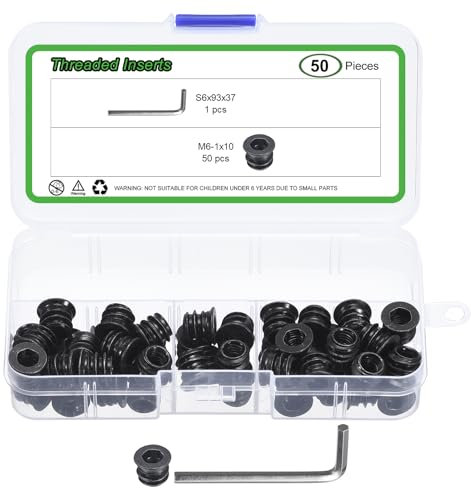 sourcing map 50Pcs Threaded Inserts, M6-1x10 Zinc Plated Carbon Steel Hex Socket Drive Screw-in Nut Threaded Inserts for Wood Working Tools and Accessories