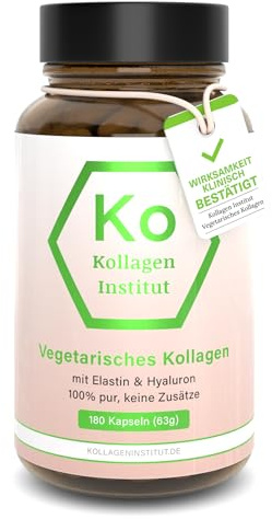 Kollagen Institut Vegetarisches Kollagen Kapseln - Hochdosiert Collagen Komplex aus Eierschalenmembran mit Hyaluron & Elastin, Typ I, V & X, 180 Kapseln 100% Vegetarisch, Reines Kollagenpulver