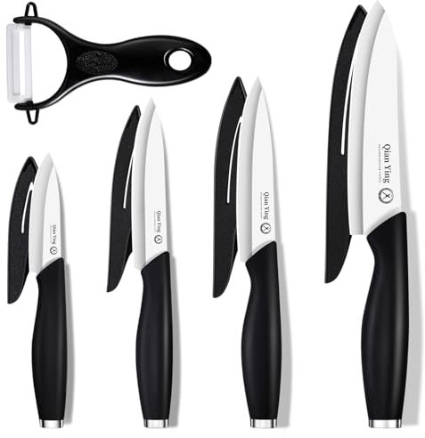 Qianying Set mit 5 Keramikmessern Küche: Professionelle Keramikmesser Fleischmesser Schwarz