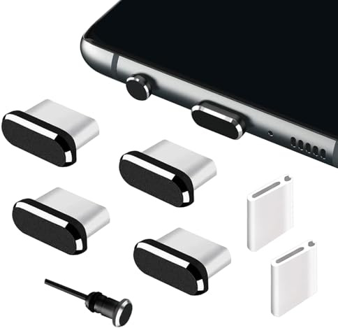 BelleVive 4-Pack USB-C Dust Protection Plug Type C Charging Port Cover Black, compatible with iPhone 16 15 Pro Max Plus Anti-Loss USB-C Phone Charm Dirt Protection, wireless