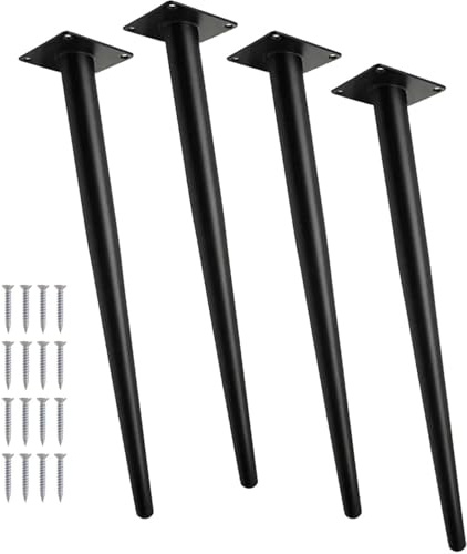 TINMAGI Gambe Tavolo Metallo Nero, 4 Pezzi Piedini per Mobili 72 cm, Piedini Affusolati per Mobili Regolabili, base Silenziosa Antiscivolo, base Del Tavolo in Acciaio Laminato a Freddo con Viti