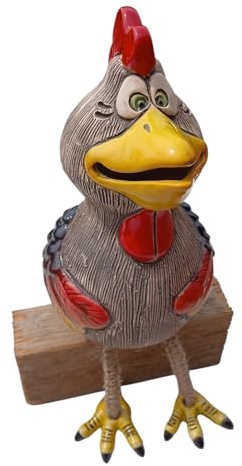 Ukrainisches Kunsthandwerk Keramik Gartenstecker Huhn, 20 cm Höhe, Handarbeit aus Deutschland Wetterfest