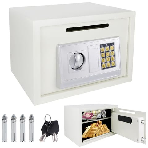 16L Digital Safe Box, Safe Boxes for Home Use, Cabinet Security safe with 2 Keys, Electronic Digital Steel Safes for Home Office Hotel Business Money Document Jewelry Passport, 35 x 25 x 25 cm, White