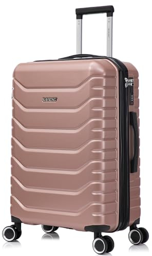 RAYKONG Maleta Mediana Expandible ABS+PC 66x45x27.50cm - 30cm Extendido | 82L - 90L | 24 Pulgadas |23kg semirígidas candado combinación - RosaDorada
