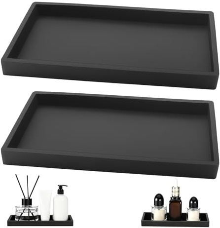 TAIVIN 2 Pcs Bathroom Tray, Black Silicone Vanity Tray,20x10x2 cm,Rectangular Platter,Suitable for Bathrooms,Kitchens,Dressing Tables and Home Decor