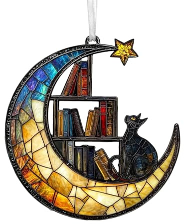 Katze Sonnenfänger für Fenster, Fensterdeko Hängend aus Acryl, Bunter Hängedeko, Fensterdekoration Gartendeko für Freunde, Wohnzimmer, Büro, Flur, Buchliebhaber Geschenke für Buchclub, Buchliebhaber