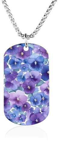 Blue Purple Pansies Personalized Necklace Dog Tag Pendant Necklaces for Men Women Memorial Jewelry Stainless Steel