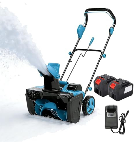 3500W elektrisk snöslunga, 22-tums sladdlös snöröjningsmaskin med 2 x 6,0 Ah-batterier, dubbla LED-lampor, 180° roterande ränna, för uppfart, uteplats, trottoar