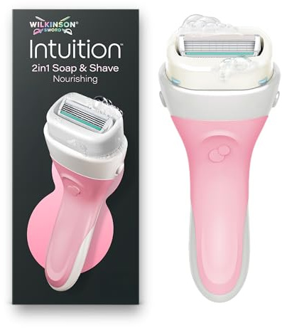 Wilkinson Sword Intuition 2in1 Soap & Shave Nourishing rasoi da donna, sapone vegano integrato, manico rasoio da donna e 1 ricarica