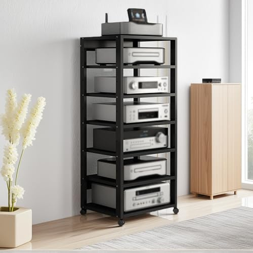 7 Tier Adjustable AV Component Shelf for Home Theater,Media Storage Rack Shelves, Stereo Cabinet for Living Room(Black)