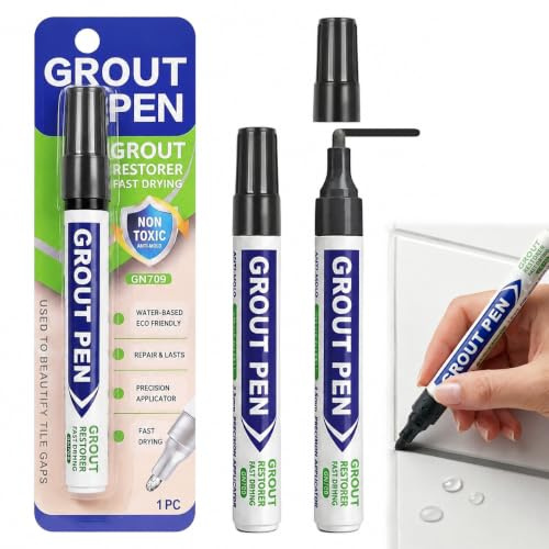 Dark Grey Grout Pens, Waterproof Tile Paint Marker for Tiles Bathroom | Grout Restorer Kit for Kitchen Shower Floor & Wall Porch Patio Repair 2PCS