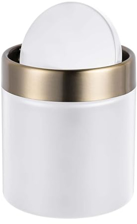 Relaxdays, cubo de mesa mini para cosméticos, baño, blanco/dorado | Cocina y oficina, 1,5 L, tapa basculante, metal