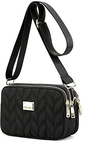 YANAIER Women Crossbody Bag Quited Small Cellphone Purse Wallet | Waterproof Nylon, 4 Zip Compartments, for Daily Travel Hiking, Mini Shoulder Bag Handbag for Ladies Girls